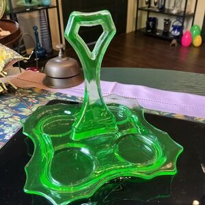 Antique Cambridge Glass Decagon Bridge Set Tray, Uranium Green Glass